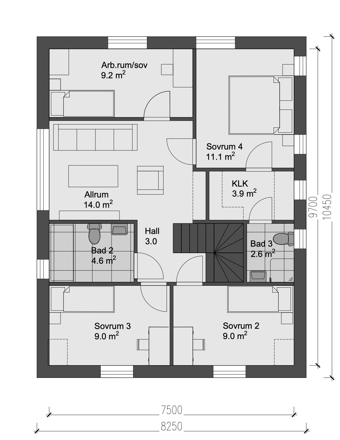 Solhem 7 — Övre plan · Alt B